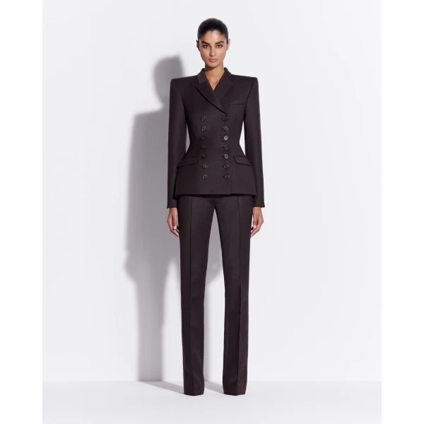 Alex Perry Double Breasted Blazer in Wool Suiting, Espresso, view 3