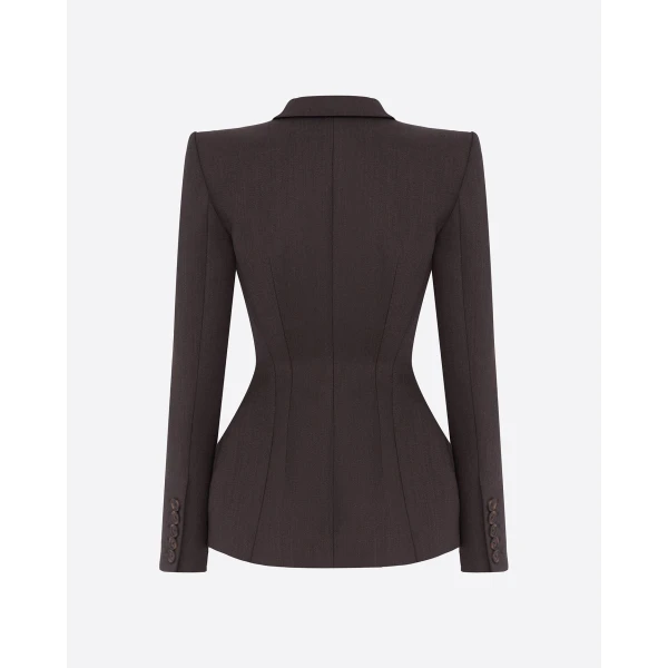 Alex Perry Double Breasted Blazer in Wool Suiting, Espresso, view 5