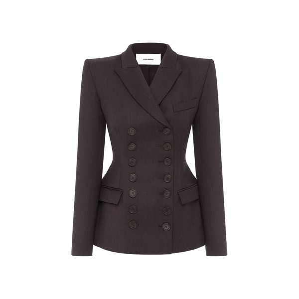 Alex Perry Double Breasted Blazer in Wool Suiting, Espresso