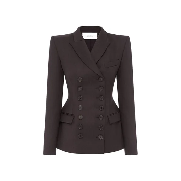 Alex Perry Double Breasted Blazer in Wool Suiting, Espresso