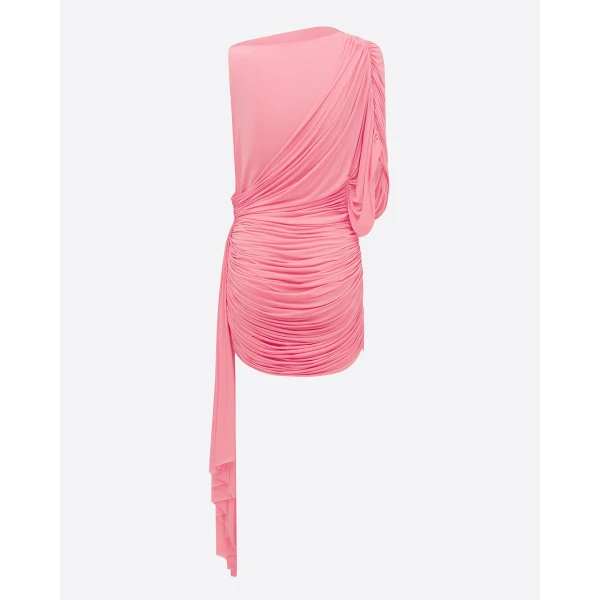Alex Perry Draped Mini Dress in Jersey, Coral, view 4