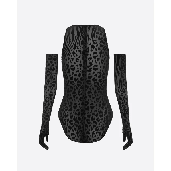 Alex Perry Halter Bodysuit in Burnout, Black, view 5
