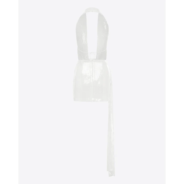 Alex Perry Halter Draped Wrap Mini Dress in Sequin, White, view 4