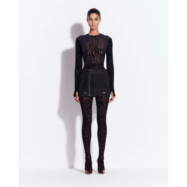 Alex Perry Long Sleeve Bodysuit in Burnout, Black, view 2