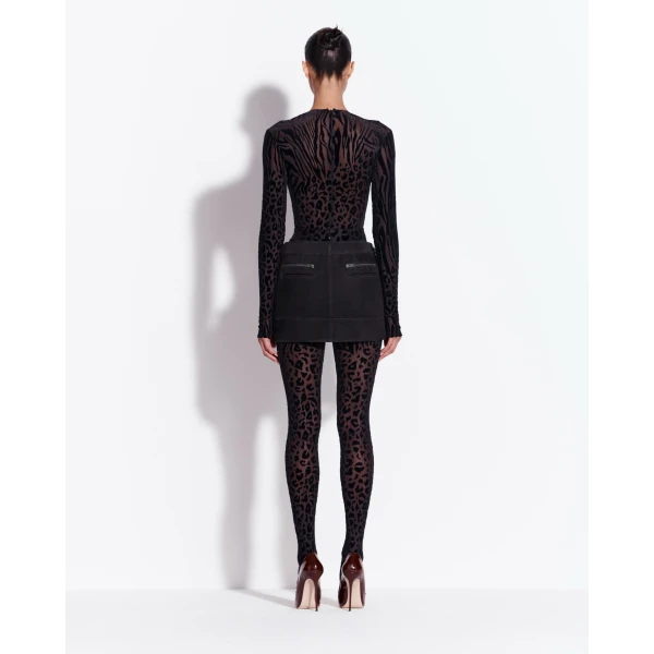 Alex Perry Long Sleeve Bodysuit in Burnout, Black, view 3