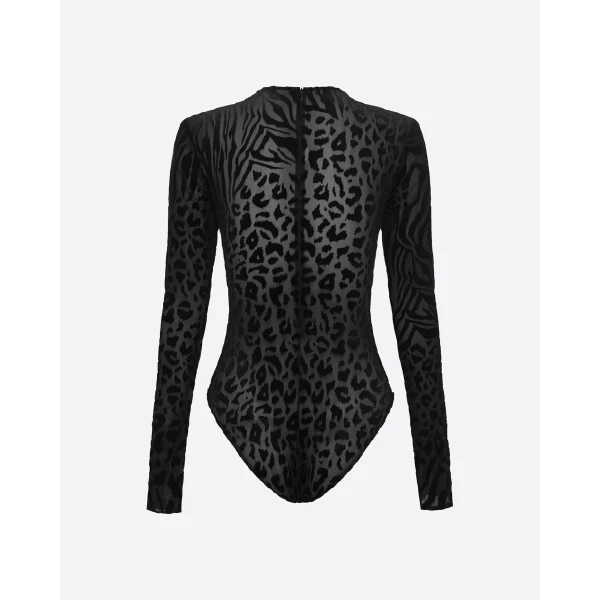 Alex Perry Long Sleeve Bodysuit in Burnout, Black, view 4