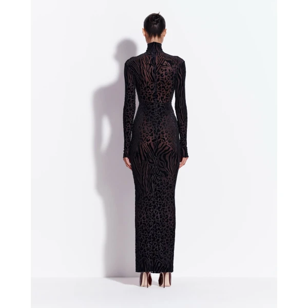 Alex Perry Long Sleeve Column in Burnout, Black Dress, view 3