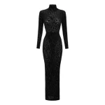 Alex Perry Long Sleeve Column in Burnout, Black Dress