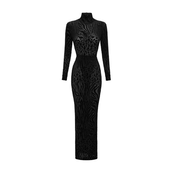 Alex Perry Long Sleeve Column in Burnout, Black Dress