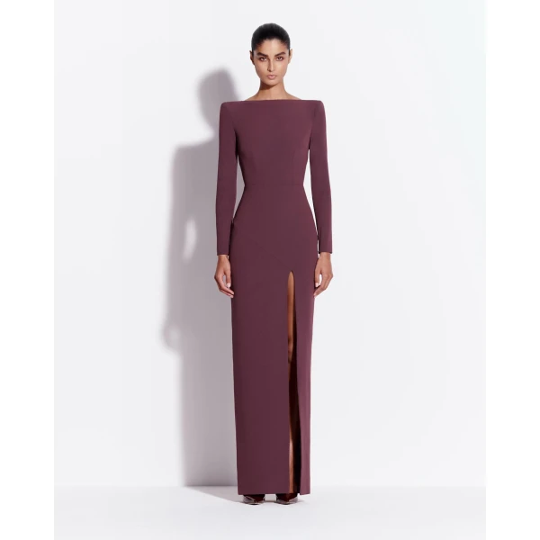Alex Perry Long Sleeve Column in Crepe, Plum Dress, view 2