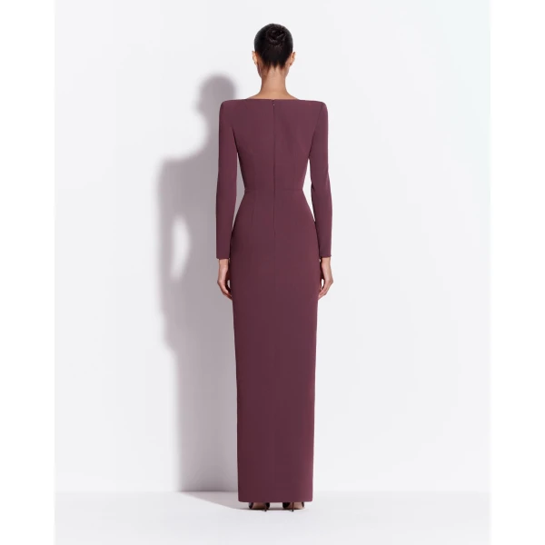Alex Perry Long Sleeve Column in Crepe, Plum Dress, view 3