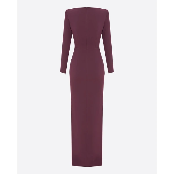 Alex Perry Long Sleeve Column in Crepe, Plum Dress, view 4