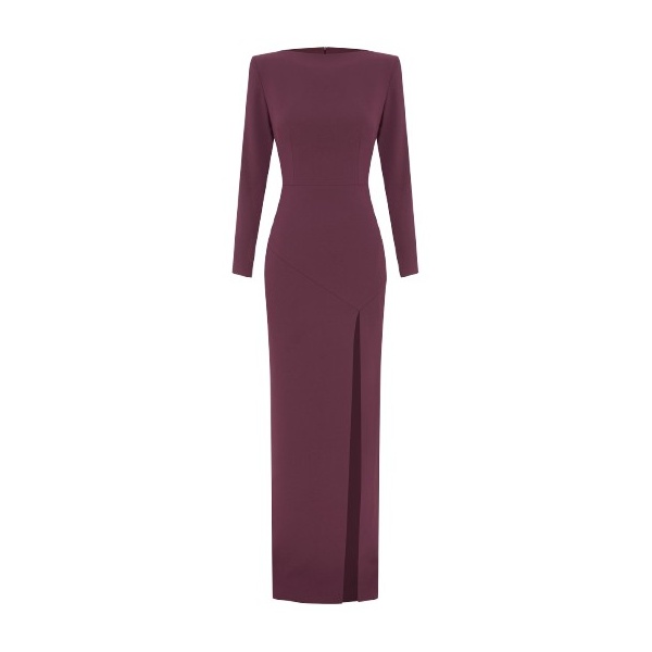 Alex Perry Long Sleeve Column in Crepe, Plum Dress