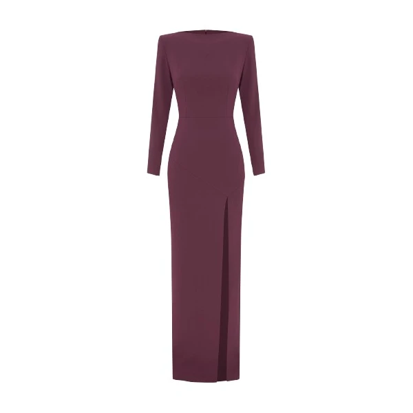 Alex Perry Long Sleeve Column in Crepe, Plum Dress