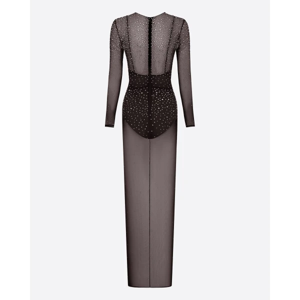 Alex Perry Long Sleeve Column in Crystal Mesh, Espresso Dress, view 4
