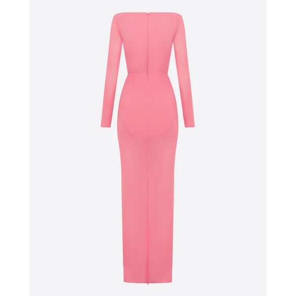 Alex Perry Long Sleeve Cupped Column in Stretch Mesh, Coral Dress, view 4