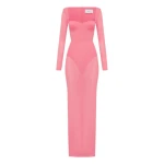 Alex Perry Long Sleeve Cupped Column in Stretch Mesh, Coral Dress