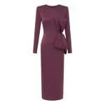 Alex Perry Long Sleeve Dress in Satin Crepe, Plum
