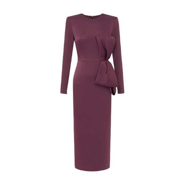 Alex Perry Long Sleeve Dress in Satin Crepe, Plum