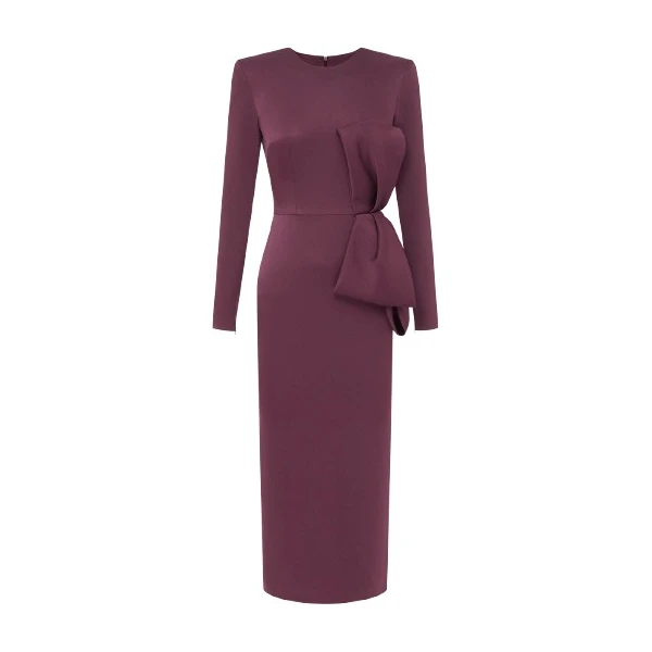 Alex Perry Long Sleeve Dress in Satin Crepe, Plum