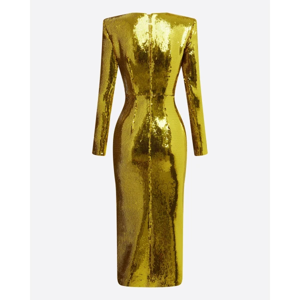 Alex Perry Long Sleeve Dress in Sequin, Citron, view 4