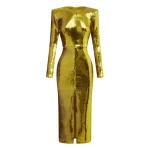 Alex Perry Long Sleeve Dress in Sequin, Citron