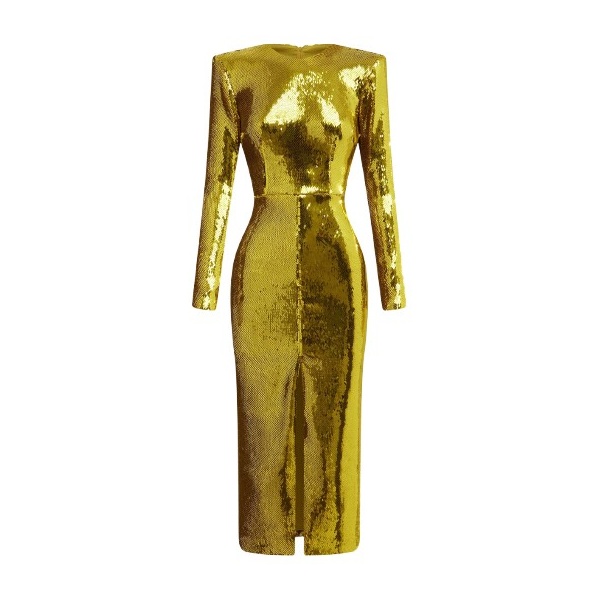 Alex Perry Long Sleeve Dress in Sequin, Citron