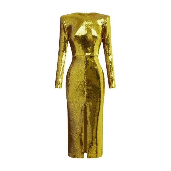 Alex Perry Long Sleeve Dress in Sequin, Citron