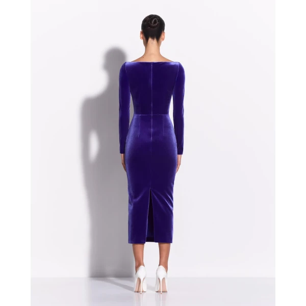 Alex Perry Long Sleeve Dress in Velvet, Iris, view 3
