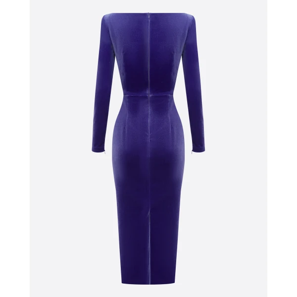 Alex Perry Long Sleeve Dress in Velvet, Iris, view 4