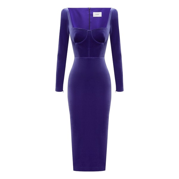 Alex Perry Long Sleeve Dress in Velvet, Iris