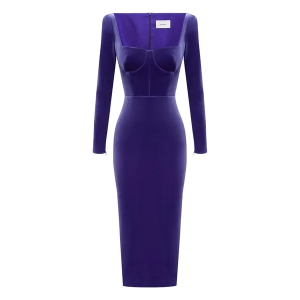 Alex Perry Long Sleeve Dress in Velvet, Iris