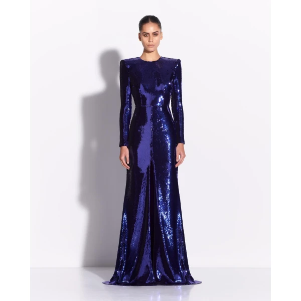 Alex Perry Long Sleeve Gown in Sequin, Iris, view 2