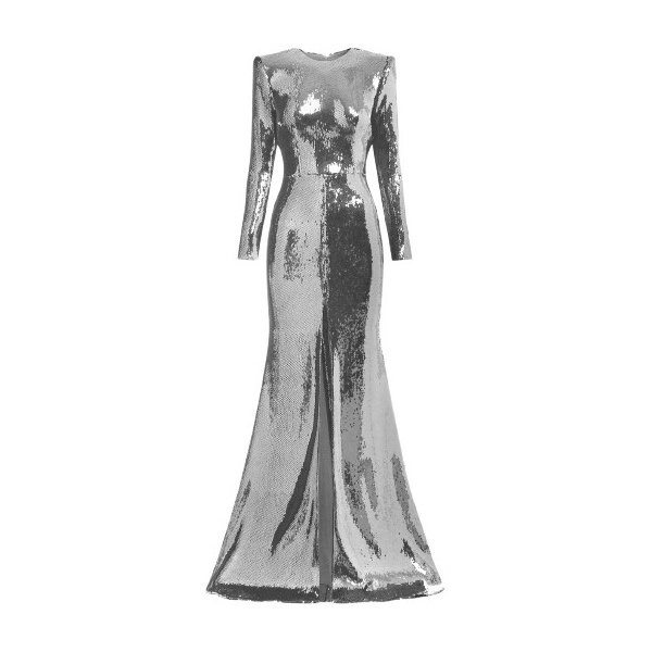 Alex Perry Long Sleeve Gown in Sequin, Silver