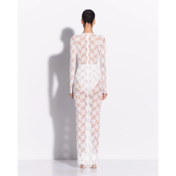 Alex Perry Long Sleeve Halter Column in Lace, White Dress, view 3