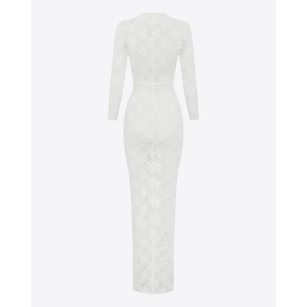 Alex Perry Long Sleeve Halter Column in Lace, White Dress, view 4