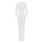Alex Perry Long Sleeve Halter Column in Lace, White Dress