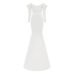 Alex Perry Long Sleeve Off Shoulder Gown in Satin Crepe, White