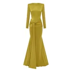 Alex Perry Long Sleeve Sash Drape Gown in Satin Crepe Alex Perry Long Sleeve Sash Drape Gown in Satin Crepe, Citron