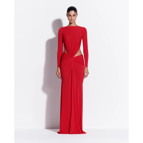 Alex Perry Long Sleeve Twist Gown in Crepe Jersey, Red, view 2