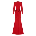 Alex Perry Long Sleeve Twist Gown in Crepe Jersey, Red