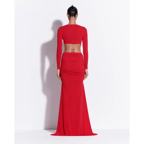 Alex Perry Long Sleeve Twist Gown in Crepe Jersey, Red, view 3