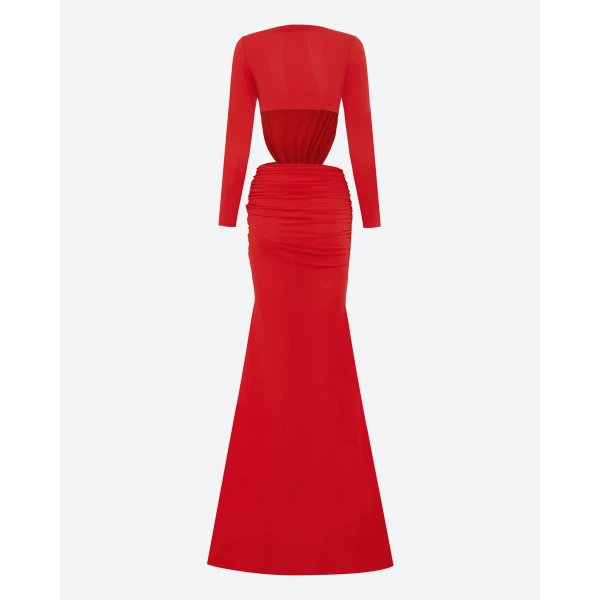 Alex Perry Long Sleeve Twist Gown in Crepe Jersey, Red, view 4