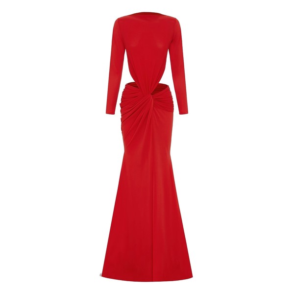 Alex Perry Long Sleeve Twist Gown in Crepe Jersey, Red