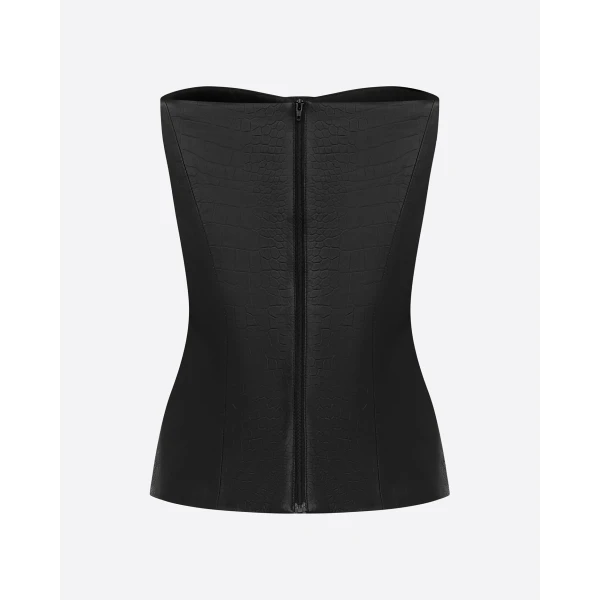 Alex Perry Longline Corset in Embossed Leather, Black Top, view 4