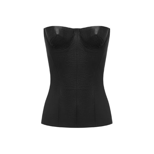Alex Perry Longline Corset in Embossed Leather, Black Top