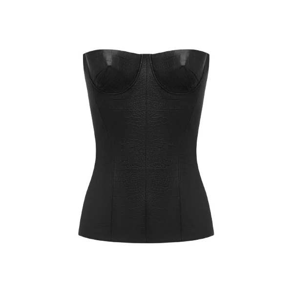 Alex Perry Longline Corset in Embossed Leather, Black Top