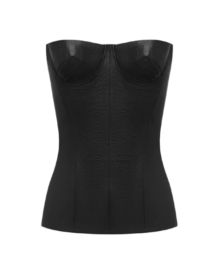 Alex-Perry-Longline-Corset-in-Embossed-Leather-Black88842_nobg Alex Perry Longline Corset in Embossed Leather, Black Top