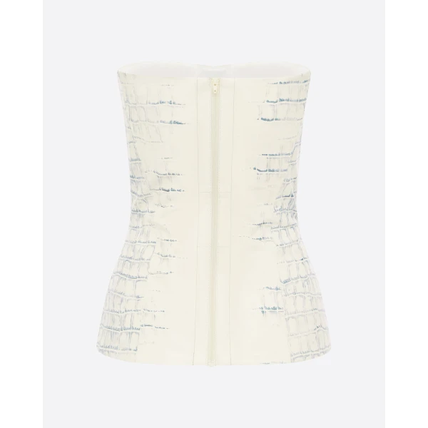 Alex Perry Longline Corset in Embossed Leather, White Top, view 2
