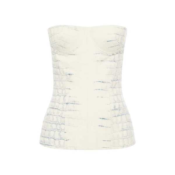 Alex Perry Longline Corset in Embossed Leather, White Top